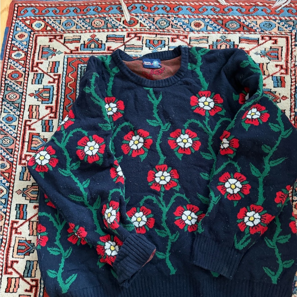 Rowing Blazers Navy Sweater with Red and Green Floral Design - Picture 2 of 2